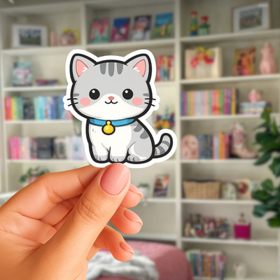 Cute Cat Sticker, Kawaii Animal Decal, Funny Vinyl Sticker, Laptop Sticker