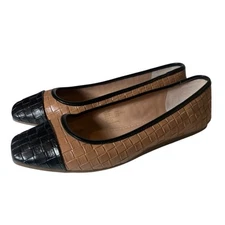 INC Brown Black Jenya Ballet Flats Slip Ons Basket Weave Square Toe Women 6.5