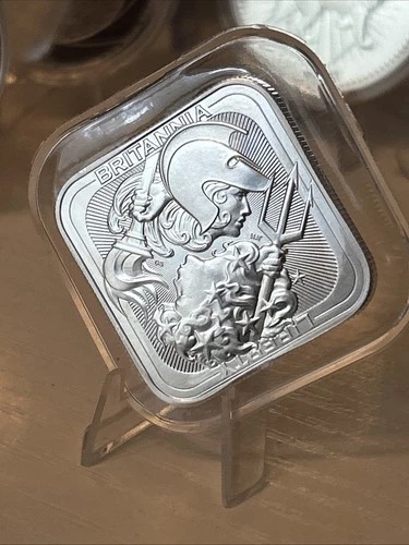1oz 9999 Fine Silver Royal Mint Britannia And Liberty Square Bar In O.M.P