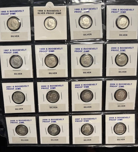 Lot of SILVER Proof Roosevelt Dimes 1992, - 2008.  17 Dime Set (F1)