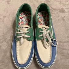 WOMANS SPERRY TOP SIDERS SUMMER BOAT SHOES CANVAS FREEN/BLUE 8.5M