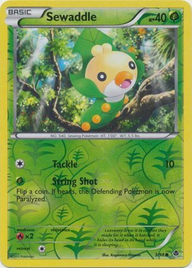 Moderate Play x 1 Sewaddle - 3/98 - Common - Reverse Holo Emerging Powers