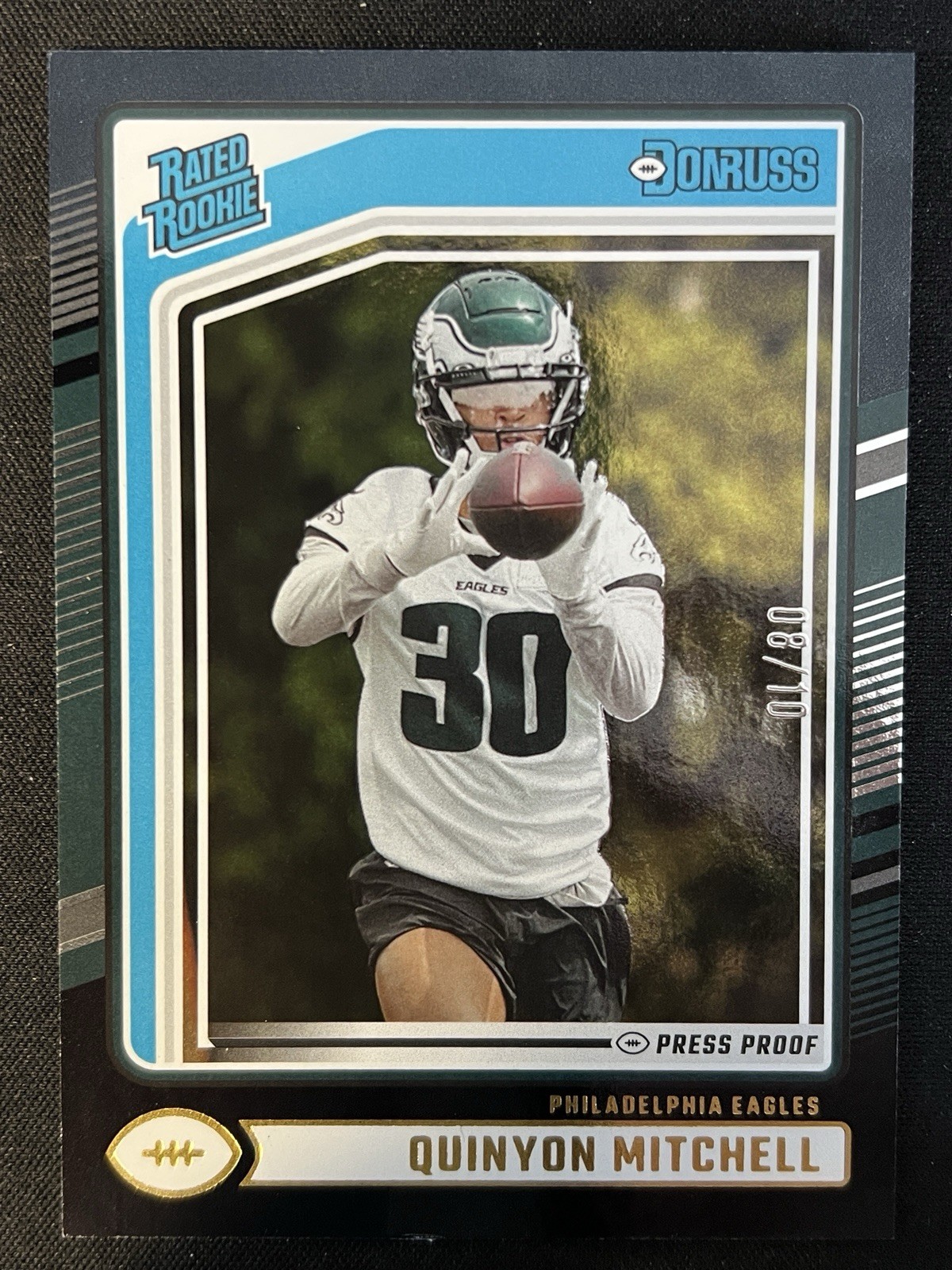 QUINYON MITCHELL 2024 PANINI DONRUSS #361 PRESS PROOF BLACK RATED ROOKIE 2/10 RC