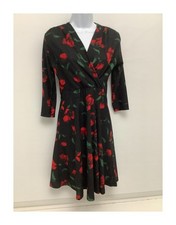 Shenaz Floral Dress UK 12 Black Red Flowers Turkey 40 Inch 16 Inch Pit to Pit