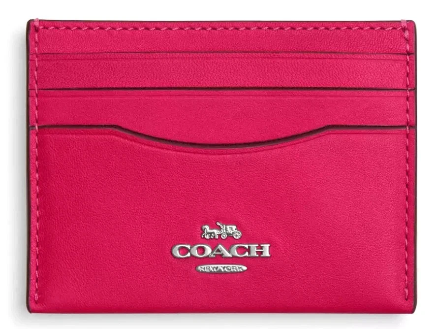 Estuche para tarjetas de identificación Coach Slim - CBX13 Dragonfruit rosa cuero liso