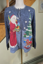 Heirloom Collectibles Sz L Vtg 90s Christmas Holiday Knit Zip Cardigan Sweater