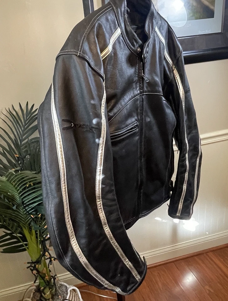 Chaqueta de cuero Joe Rocket Café Racer 44 motocicleta | Abrigo de motociclista rayas de carreras Foto 3 de 4