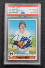 1979 JIM CATFISH HUNTER Signed Topps Card-HALL OF FAME-YANKEES-ATHLETICS-PSA