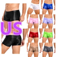 Men's Low Rise Glossy Shorts Bulge Pouch Boxer Briefs Underwear Shorts Trunks
