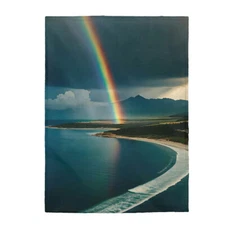Velveteen Plush Blanket with a rainbow.