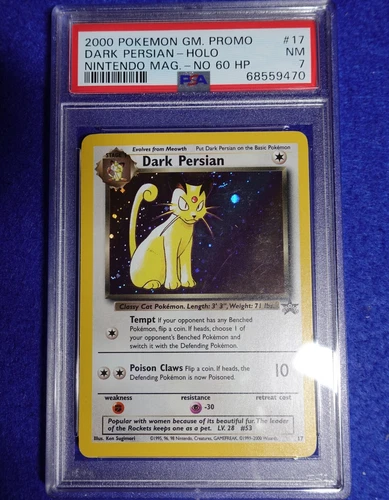 Dark Persian No Hp PSA 7 Error Nintendo Mag. Promo #17 Pokemon Card Graded