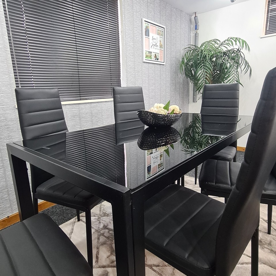 DINING TABLE SET GREY BLACK WHITE KITCHEN TABLE WITH 4 6 CHAIRS eBay