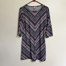 Tacera Womans Sweater Dress Navy,white And Fuschia Geometric Stripe MD