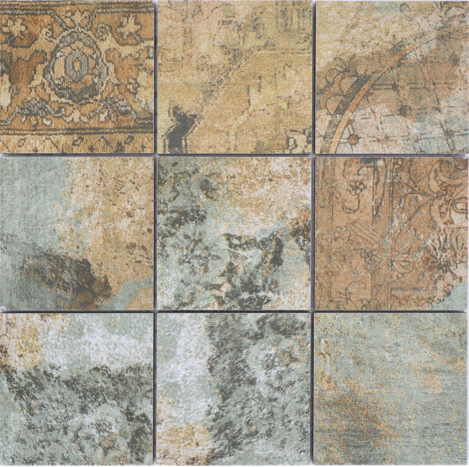 Mosaico cerámico gres porcelánico beige marrón verde mate pared suelo 23-95CB_f 10 esteras