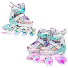Skate Gear Rainbow Adjustable Light up Inline Roller Skates for Girls Boys
