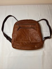 PREOWNED JACK GEORGES GENUINE LEATHER BACK PACK BROWN MADE IN USA LOTS OF STORAG
