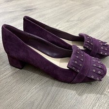 Nine West Wine Purple Suede Block Heel Loafer Sz 8 Fringe Studded NEW Classic