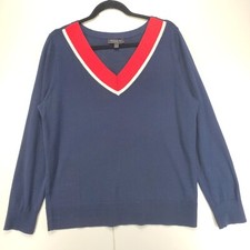 Banana Republic Merino Wool V-Neck Sweater Mens L Navy Blue 90s Preppy Casual