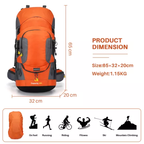 Wasserdichter Rucksack 60L großes Fassungsvermögen Tornister Tasche für Camping Wandern Reisen - Bild 22 von 56