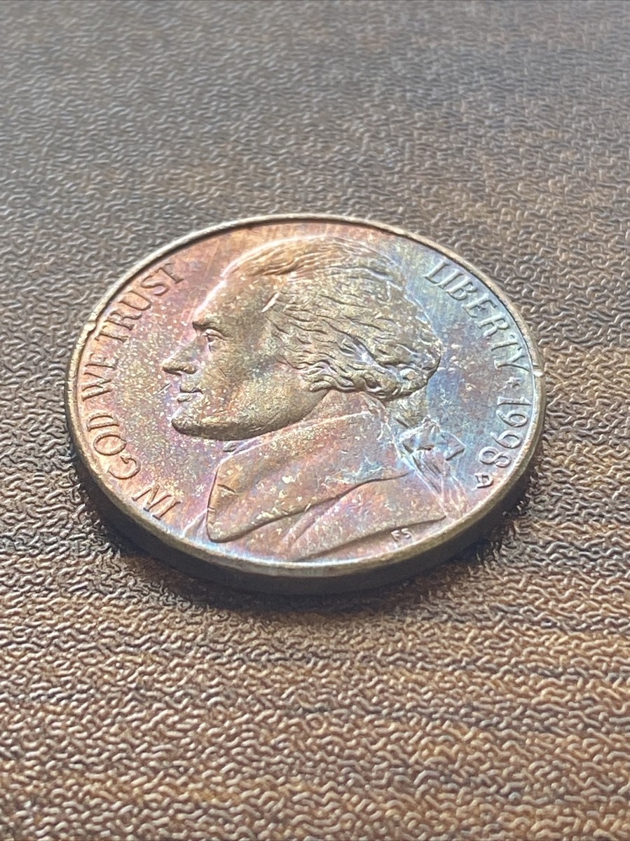 1998 D Jefferson Nickel Five (5) Cent Actual Coin Beautiful Blue