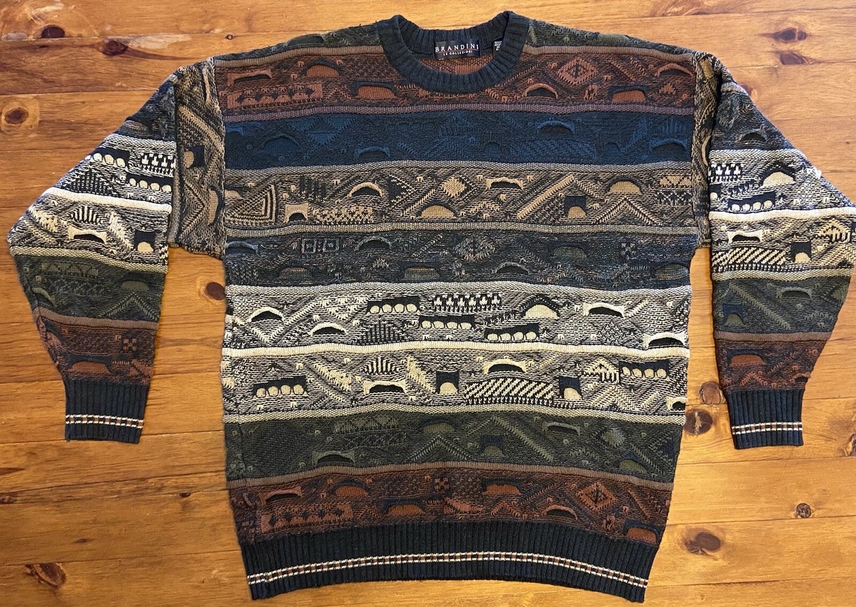 Vintage 90s Coogi Style 3D Knit Sweater Cosby Crazy Size XL Chunky