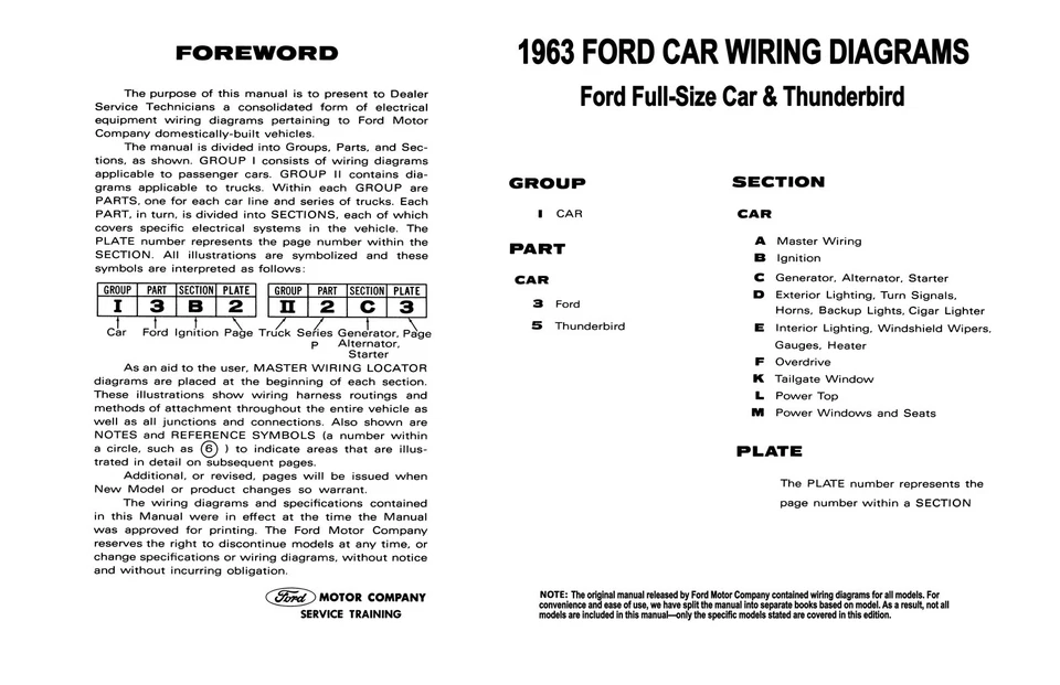 Ford 1963 coche de tamaño completo y Thunderbird diagramas de cableado manual - encuadernado en 11x17 pulgadas Foto 2 de 3