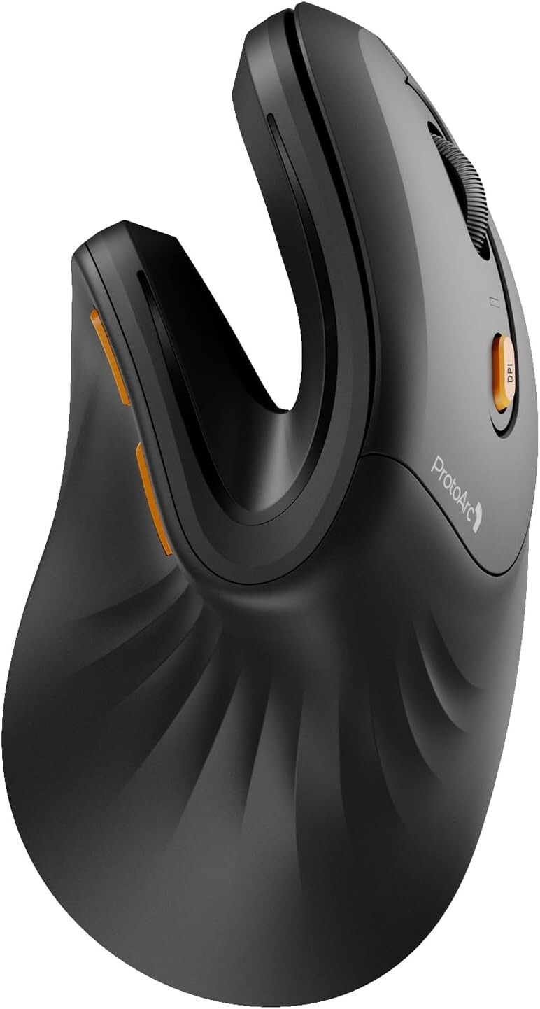 ProtoArc EM11 Black Ergonomic Wireless Vertical Mouse with Adjustable DPI and Non-Slip Grip