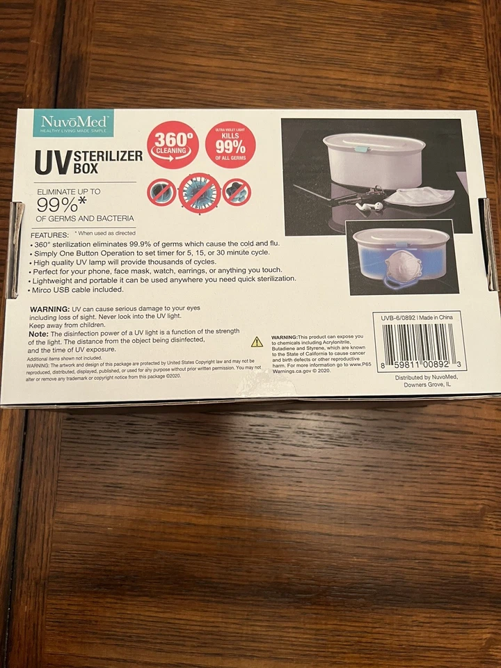 NuvoMed UV Sterilizer Box, Eliminates Up To 99% Of Germs & Bacteria NEW In Box - Image 2 of 4