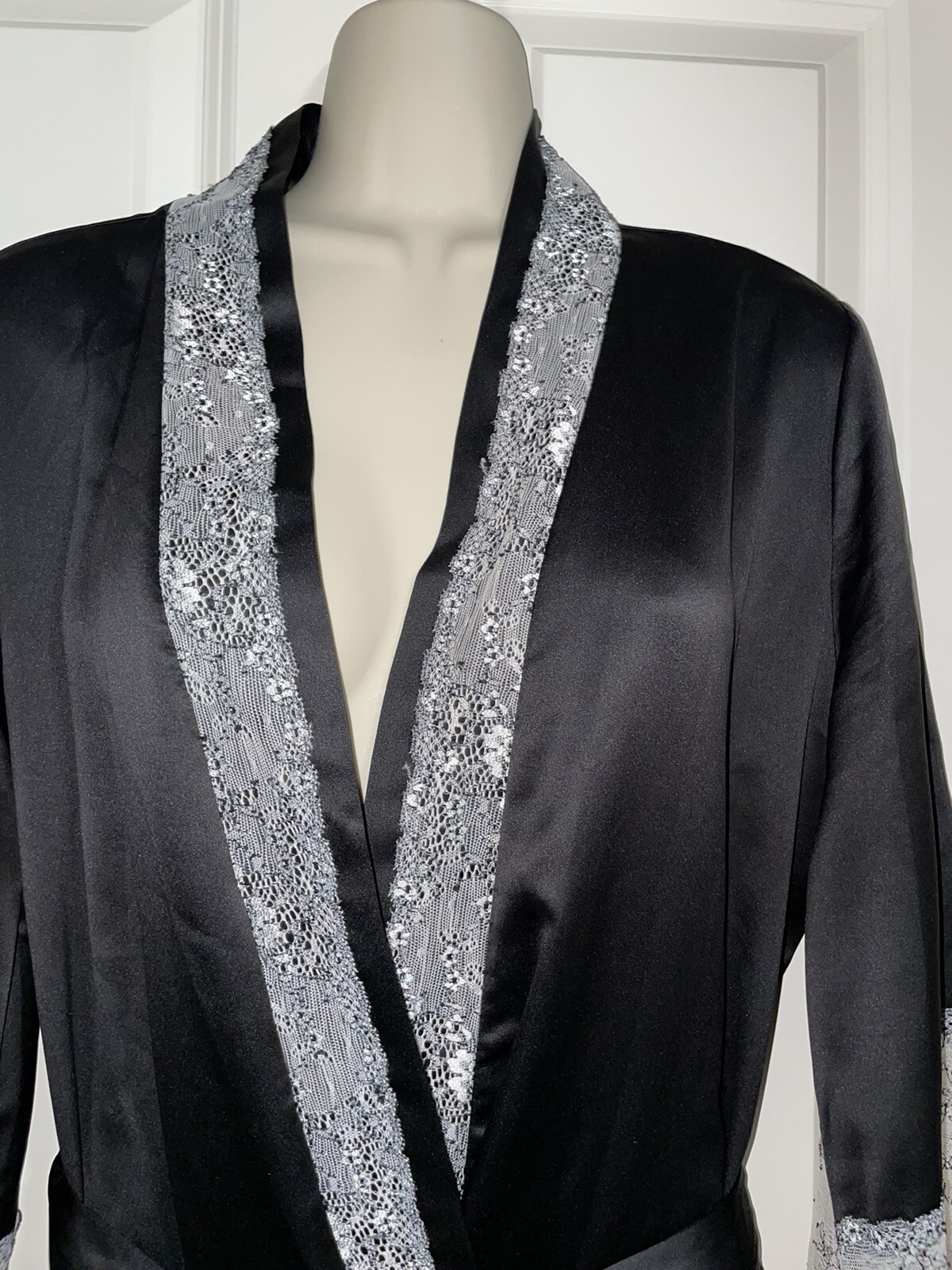 Flora Nikrooz womens long satin black robe size XS/S eBay