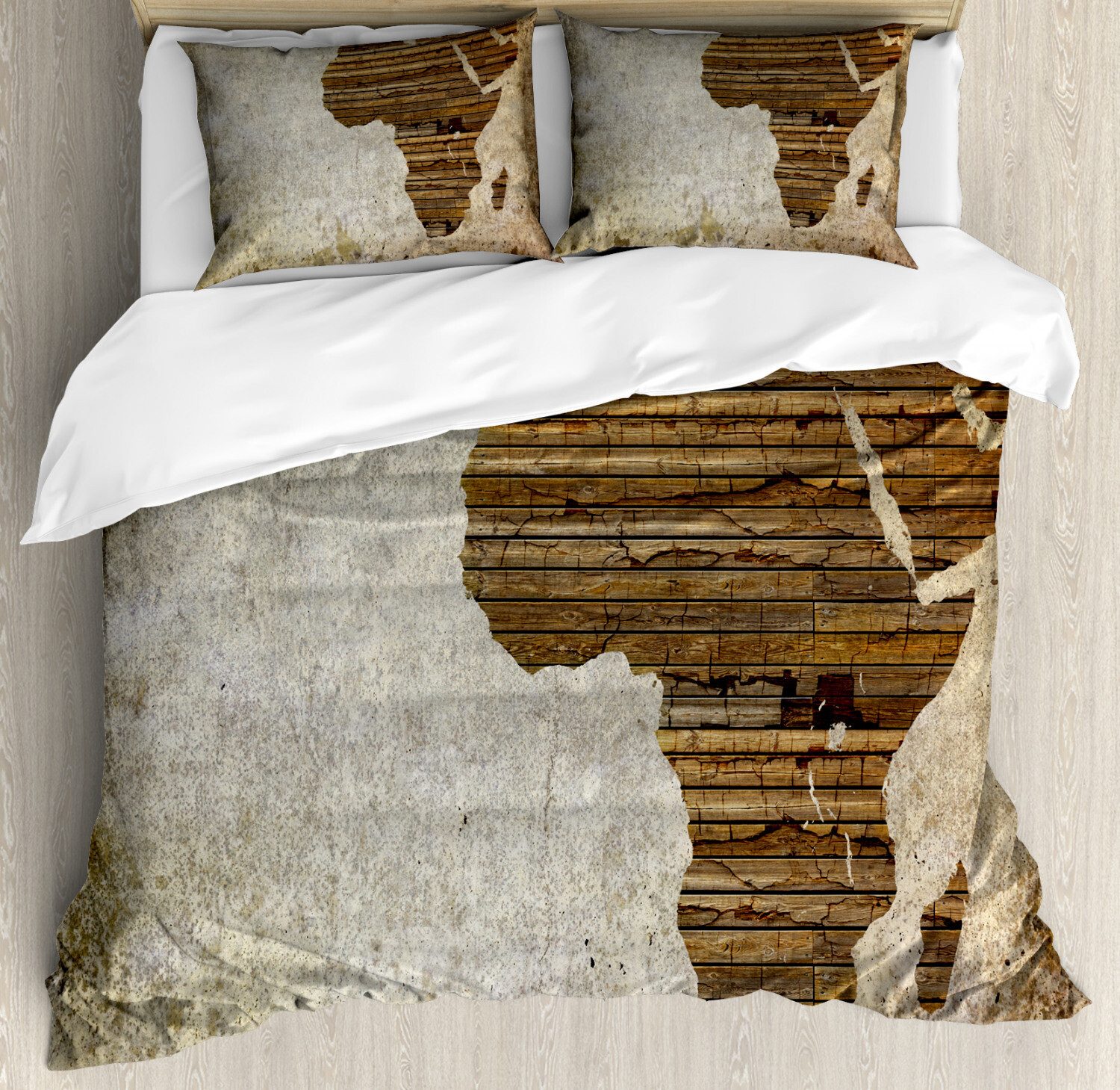 African Wood Plank Map Duvet Cover Set with Pillow Shams-image