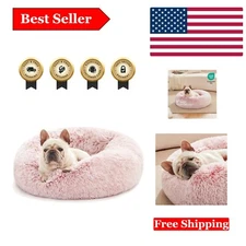 Fluffy Pink Round Cat and Dog Bed - Washable Pet Bed for Comfort & Warmth