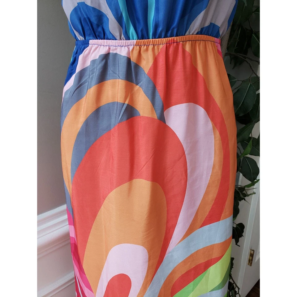 Ruiyige Long Maxi Dress Women's L Multi Abstract Print Halter Boho Cinch Waist — 第 3/4 张图片