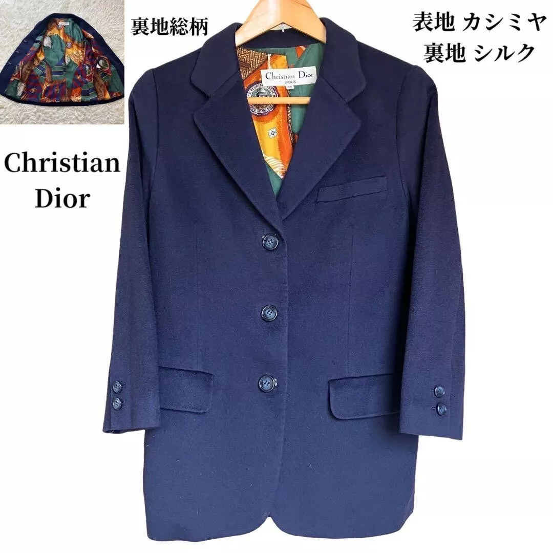 Authentique veste Christian Dior motif écharpe en soie doublée cachemire bleu marine taille M