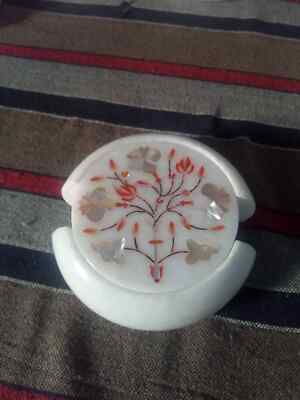 Marvelous Marble Inlay Tea Coffee Coaster Set Kitchen table use Home Decor p4