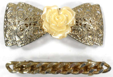 Vtg Hair Barrettes 1 Wilhold Highlights Goldtone Bow Celluloid Rose 1 Chain Link