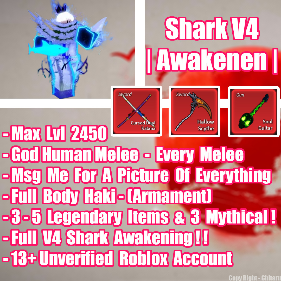 Blox Fruit Account Lv:2450Max, Awaken Dough, GodHuman, Hallow scythe, Soul Guitar, Unverified Account