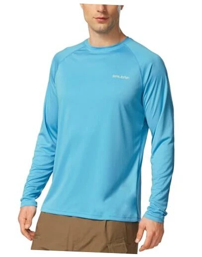 Men's Sun Protection Shirts UV SPF UPF 50+ Long Sleeve Rash Guard X-Large Blue
