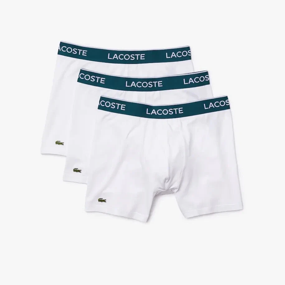 Lacoste Boxer Briefs Casual 3 Pack Cotton Stretch WHITE Men's 6H3420-51 001  NWT