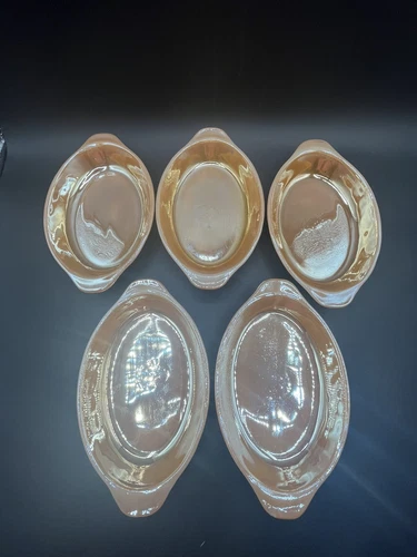 Lot Of 5 VTG Anchor Hocking Fire King Small Oval Oven Dish Peach Lustre