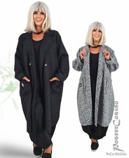 LAGENLOOK Boucle Blazer-Mantel-Jacke schwarz weiß 46 48 50 52 54 56 58 XXL XXXL