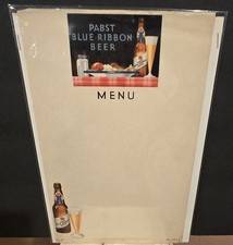 Pabst Blue Ribbon menu showing bottle with pilsner glass