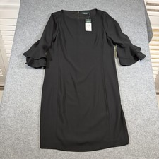 Lauren Ralph Lauren Dress Womens 14 Black Sheath Ruffle Bell Sleeve Knee Length