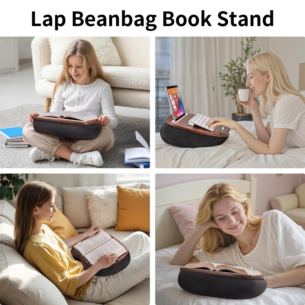 Lap Beanbag Book Stand, Hands-Free Reading Pillow Stand for Neck