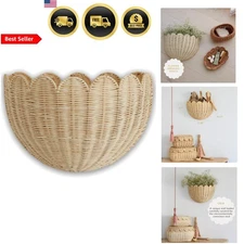 Wicker Wall Basket Scalloped Decor Hanging Basket Nature 16x10x7 In