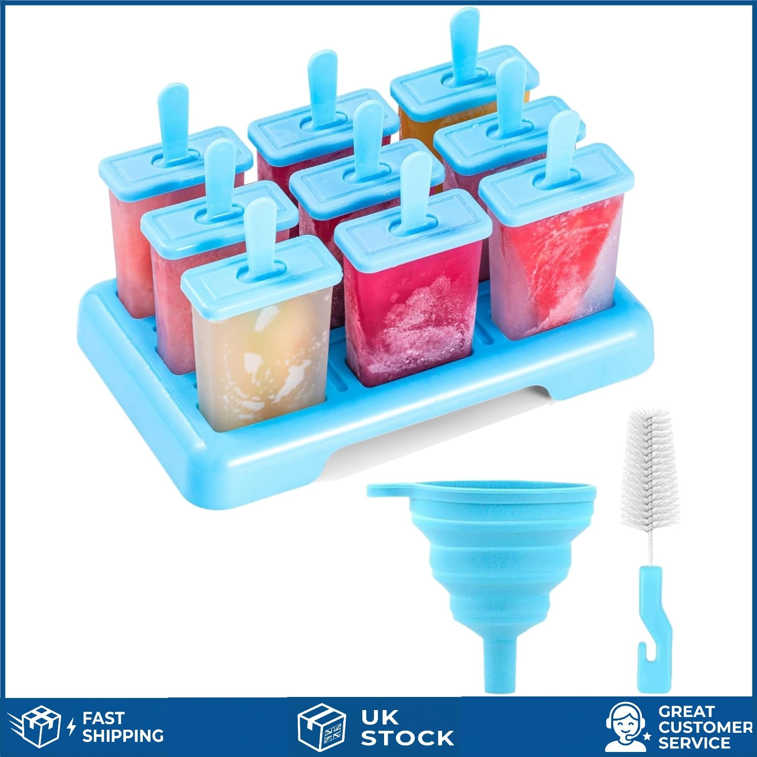 Family-Friendly Blue Ice Lolly Moulds - 9 BPA-Free Popsicle Makers & Accessories