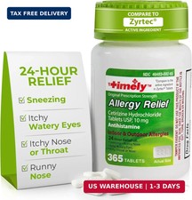 TIME-Cap Labs 365 Tablets Cetirizine HCl 10mg Allergy Relief -