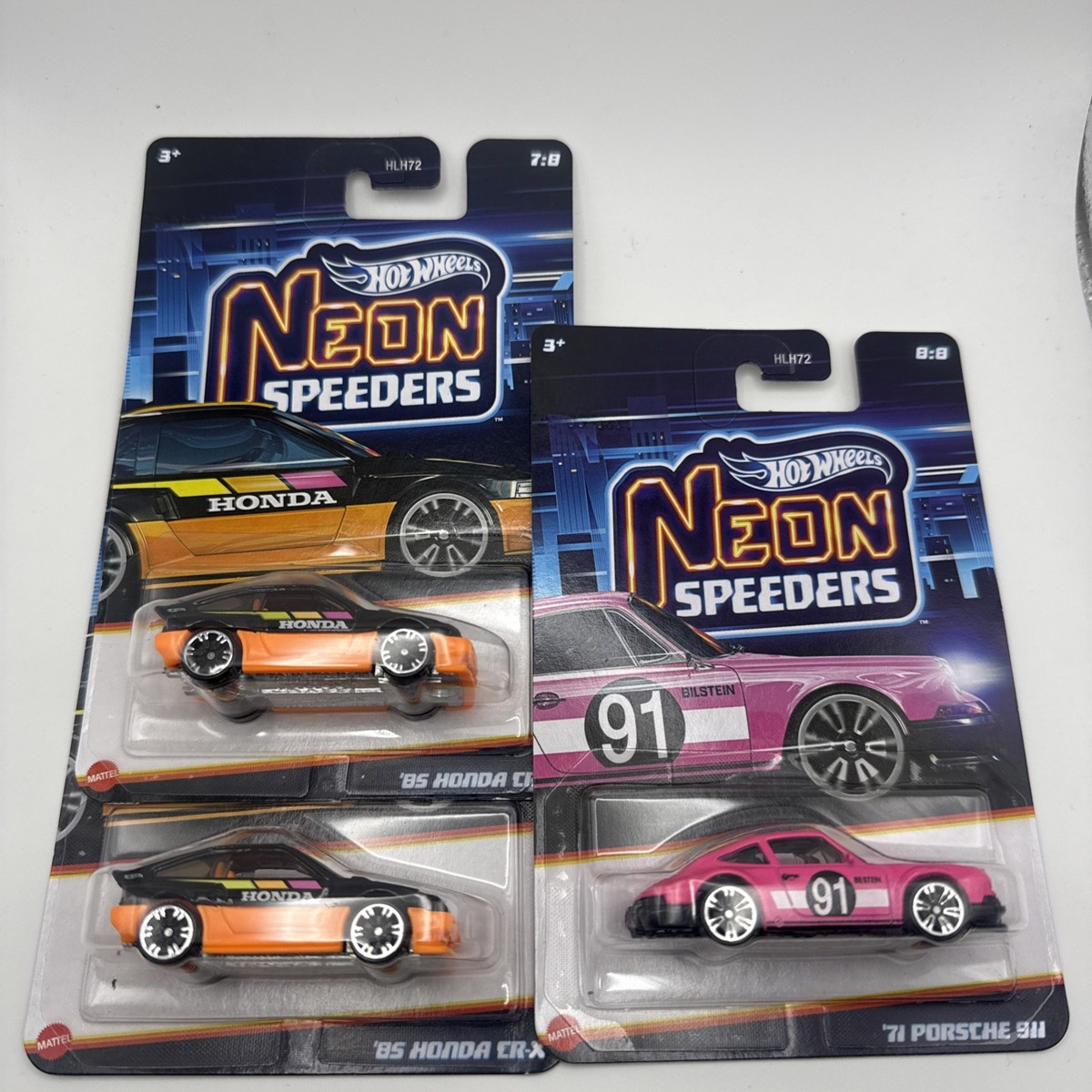 2025 Hot Wheels Neon Speeders Chases '71 Porsche 911 & 2x 85 Honda