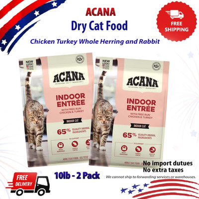 2 Pack ACANA Indoor Entree Dry Cat Food Chicken Turkey Herring Rabbit 10 lb Bag
