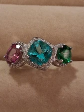 Paraiba Blue Topaz, Green & Pink Topaz, & Simulated CZ's 14KWG Plate S.S. 925, 7