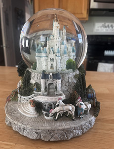 Disney Cinderella Castle Musical Snow Globe w/ Horse Carriage Base, 8in
